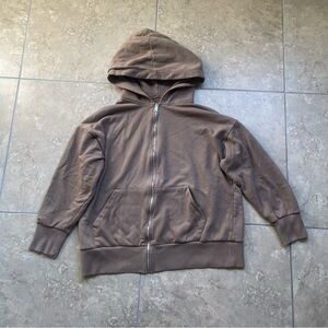 Zara Plain Zip-Up Sweatshirt - Brown Fleece-Lined Hoodie